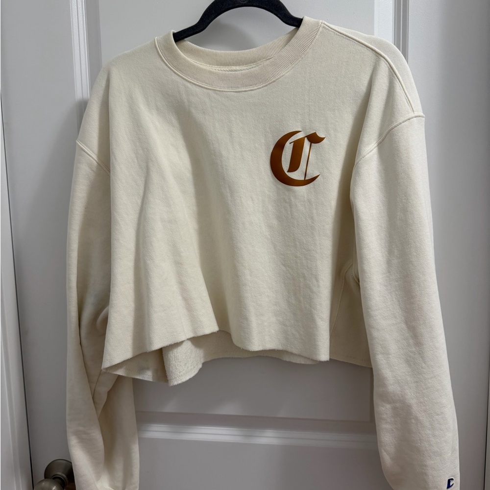 Cream Cropped Sweatshirt with Logo